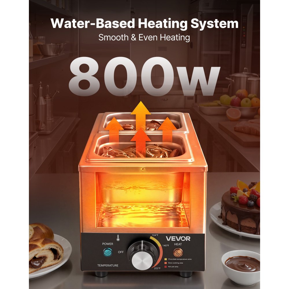 VEVOR Chocolate Melting Machine, 3 Cook Modes, 2 Tanks 9 Lbs Choc Melter, 86℉ - 230℉, 3 Cook Modes, 800W Power, Water
