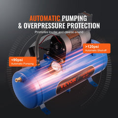 VEVOR 12V Air Compressor with Tank 1.6 Gallon/6 L, Train Horn Air Compressor, 120 psi Working Pressure Onboard Air