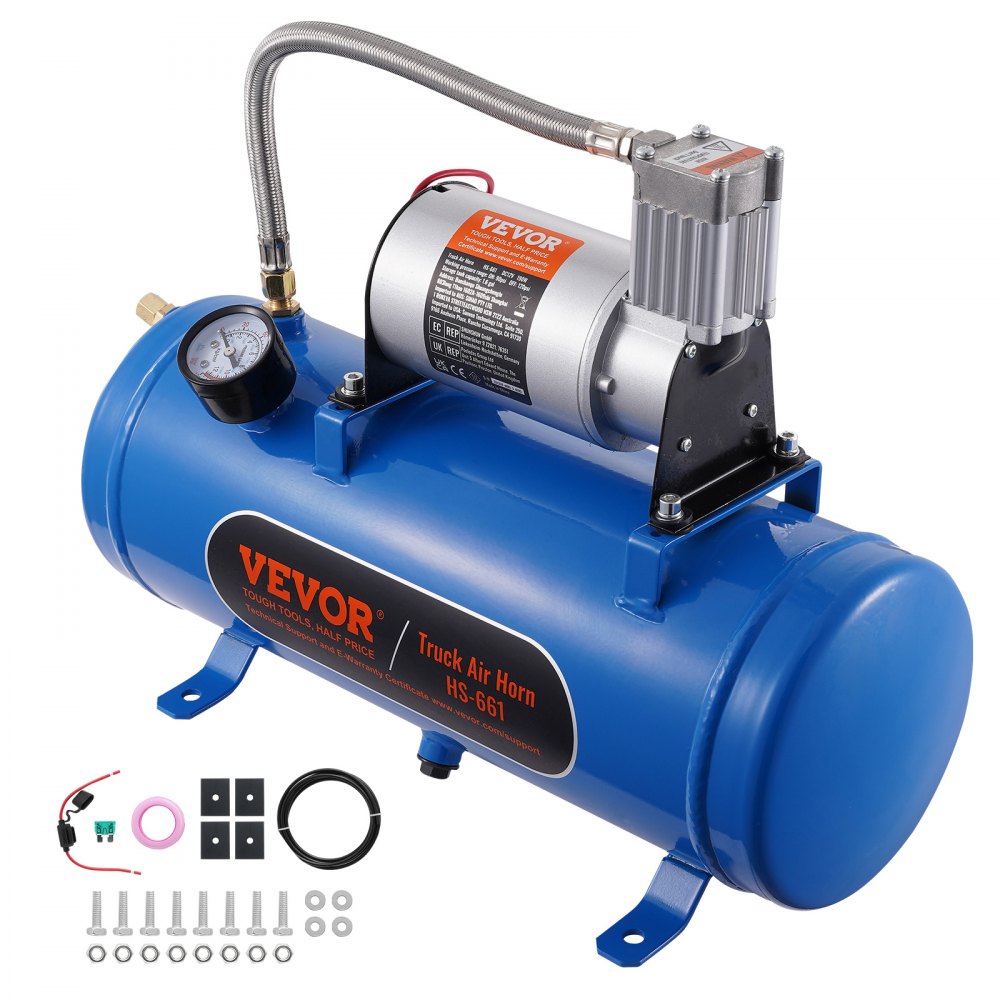 VEVOR 12V Air Compressor with Tank 1.6 Gallon/6 L, Train Horn Air Compressor, 120 psi Working Pressure Onboard Air
