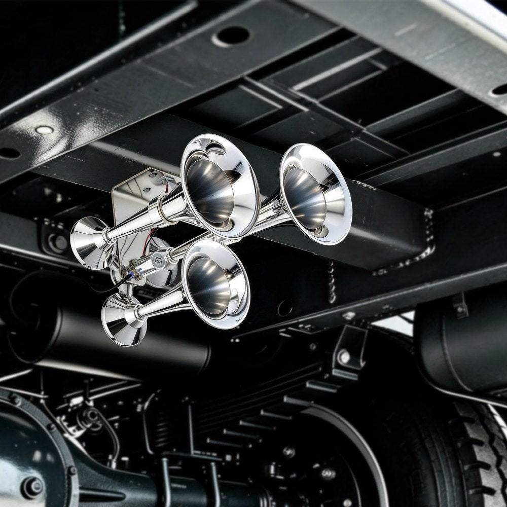 VEVOR 3-Trumpet Air Horn 150dB Super Loud Train Horn for Trucks SUVs, Fits 12V/24V Vehicles & Boats, Powerful Sound