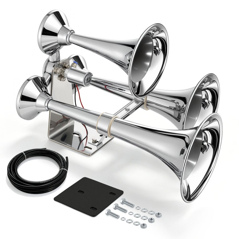 VEVOR 3-Trumpet Air Horn 150dB Super Loud Train Horn for Trucks SUVs, Fits 12V/24V Vehicles & Boats, Powerful Sound