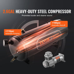 VEVOR Train Horns Kit, 4 Trumpet Air Horn Kit, 150dB Train Horns for Pickup Trucks, 12V 160 psi Air Compressor 2.6