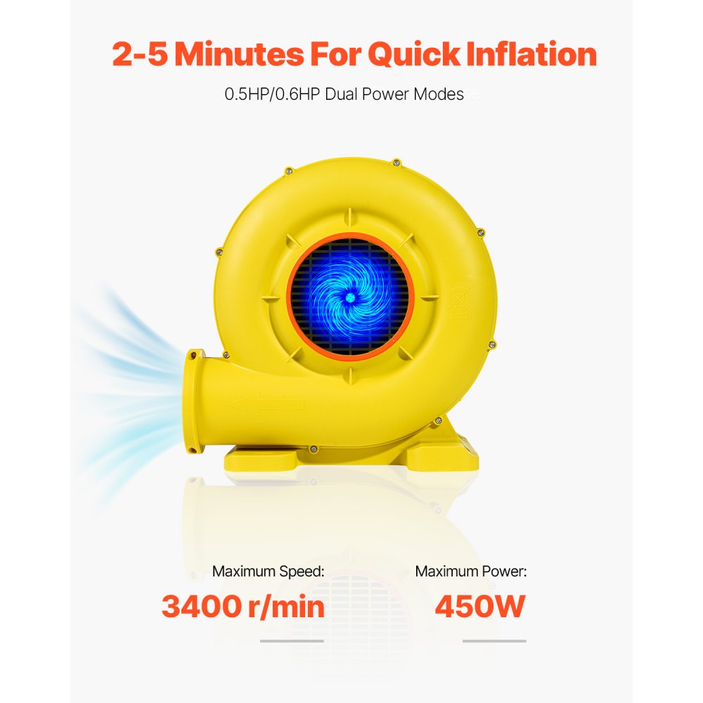 VEVOR Inflatable Blower, 380W&450W, 0.5 & 0.6 HP Bounce House Blower, Pump Commercial Air Blower for Inflatables