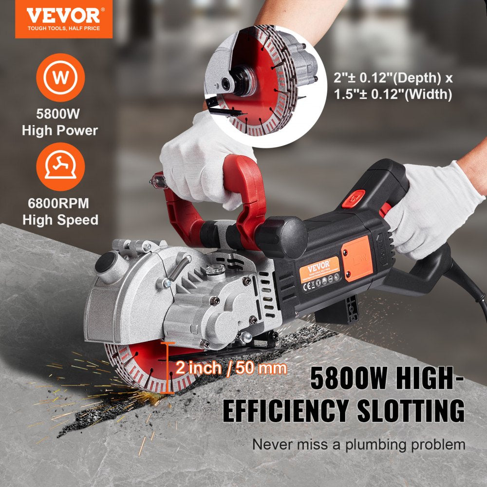 VEVOR Wall Chaser, 2500W 38mm/1.5" Cutting Width,Wall Groove Cutting Machine 52mm/2" Cutting Depth,Wall Slotting