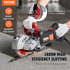 VEVOR Wall Chaser, 2500W 38mm/1.5" Cutting Width,Wall Groove Cutting Machine 52mm/2" Cutting Depth,Wall Slotting