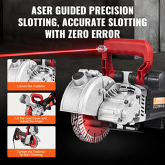 VEVOR Wall Chaser, 2500W 38mm/1.5" Cutting Width,Wall Groove Cutting Machine 52mm/2" Cutting Depth,Wall Slotting