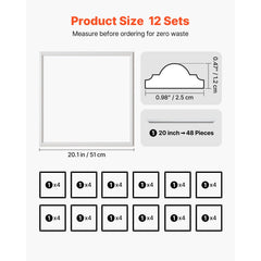 VEVOR Wall Molding 12 Pack, 20 x 20 in Wainscoting Panels Kit, Lightweight Paintable Polystyrene, Easy to Install