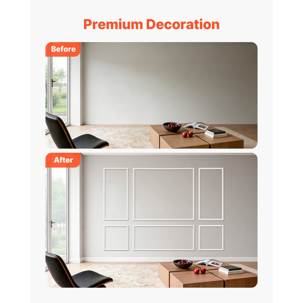 VEVOR Wall Molding 3 Pack, Wainscoting Panels Kit, Lightweight Paintable Polystyrene, Easy to Install Accent Wall Trim