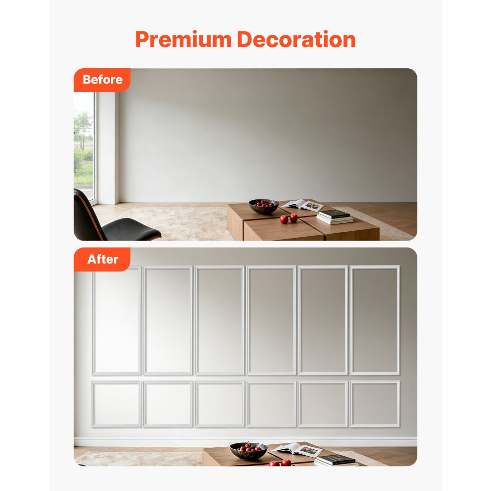 VEVOR Wall Molding 6 Pack, Wainscoting Panels Kit, Lightweight Paintable Polystyrene, Easy to Install, Waterproof