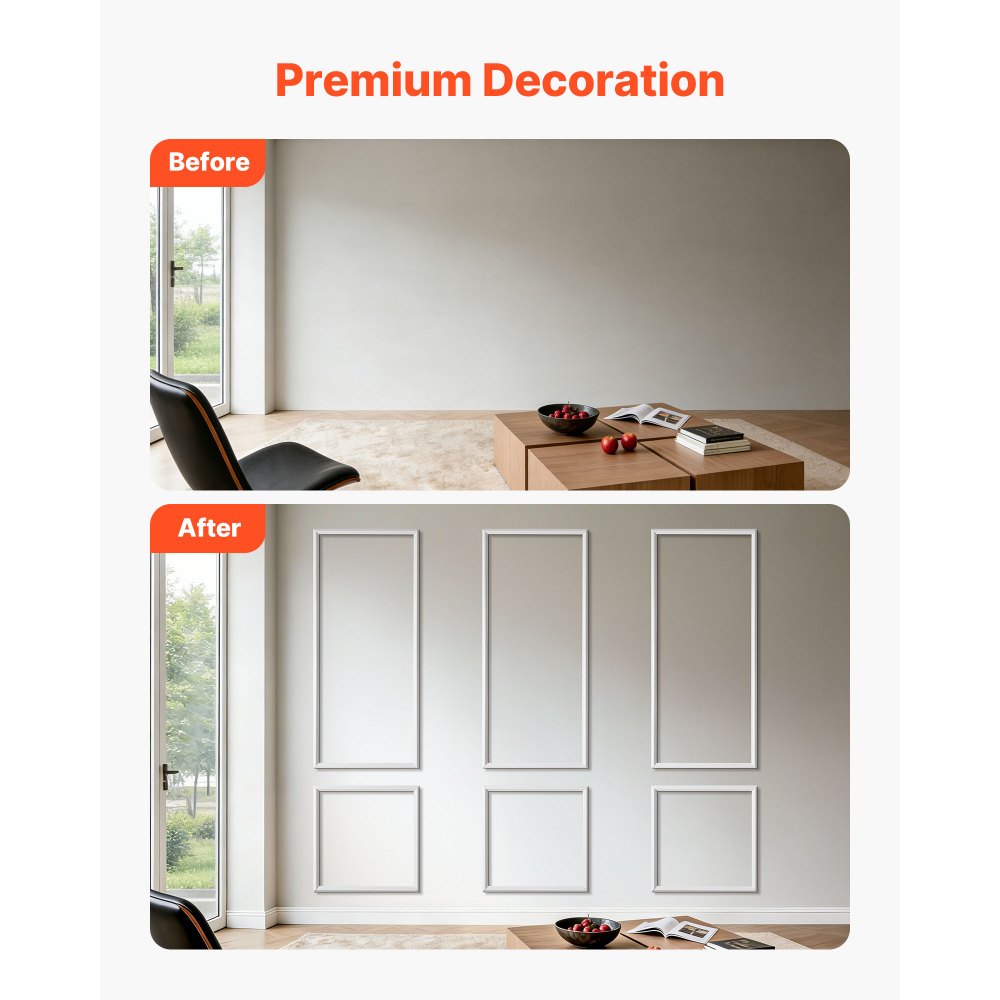 VEVOR Wall Molding 3 Pack, Wainscoting Panels Kit, Lightweight Paintable Polystyrene, Easy to Install, Waterproof