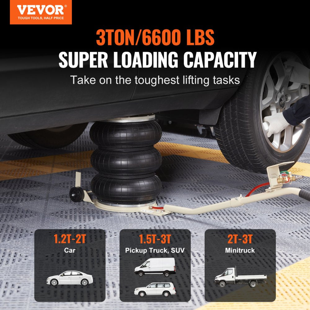 VEVOR Air Jack, 3T / 6600 lbs Triple Bag Air Jack, Airbag Jack with Six Steel Pipes, Lift up to 17.7 inch/450 mm, 3-5 s