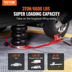 VEVOR Air Jack, 3 Ton/6600 lbs Triple Bag Air Jack, Airbag Jack with Six Steel Pipes, Lift up to 17.7 inch/450 mm, 3-5