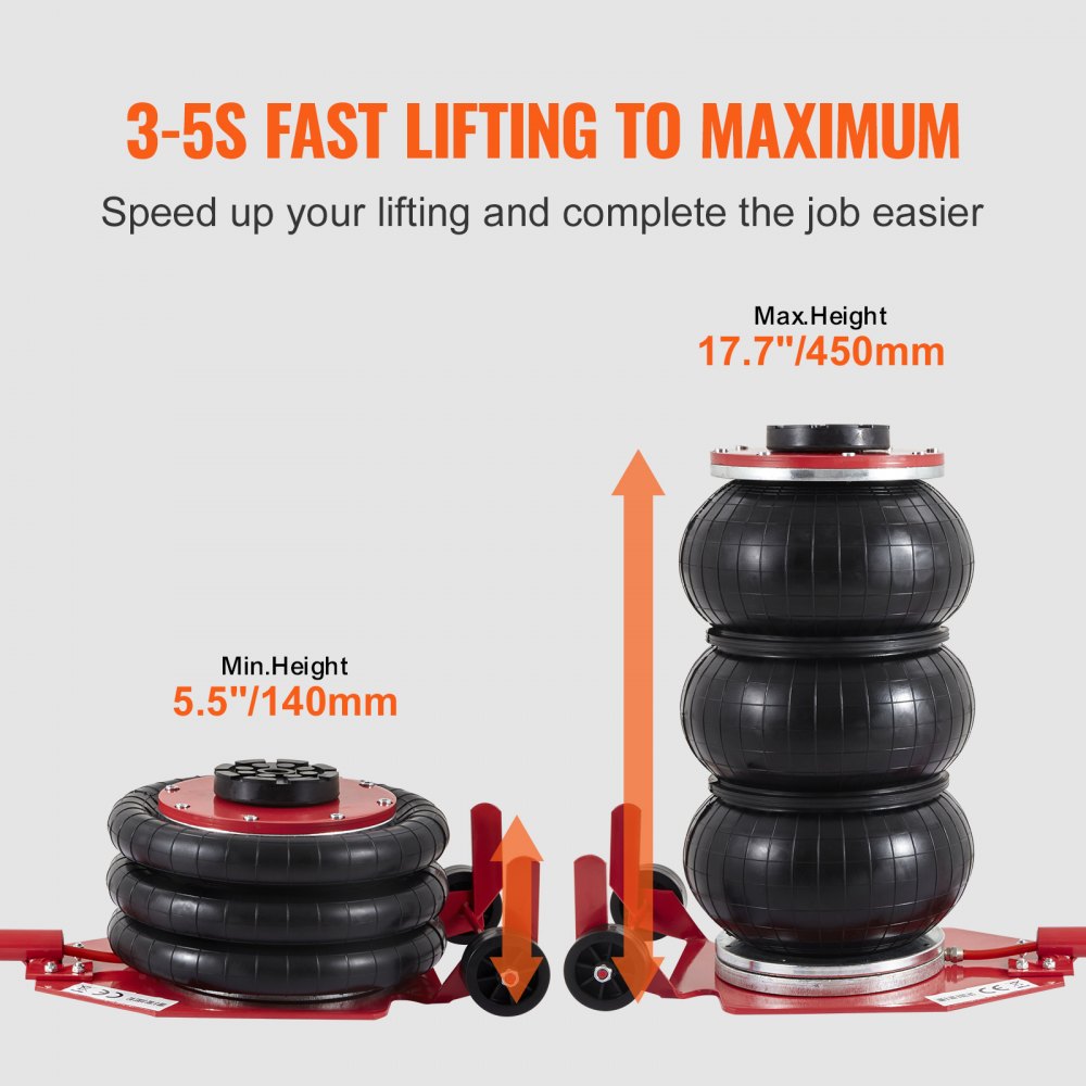 VEVOR Air Jack, 3 Ton/6600 lbs Triple Bag Air Jack, Airbag Jack with Six Steel Pipes, Lift up to 17.7 inch/450 mm, 3-5