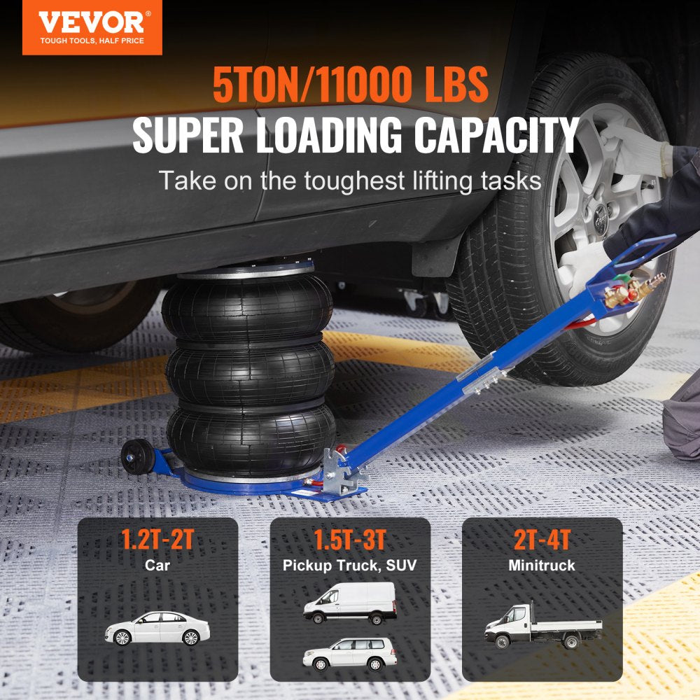 VEVOR Air Jack, 5 Ton/11000 lbs Triple Bag Air Jack, Airbag Jack with Six Steel Pipes, Lift up to 18.5 inch/470 mm, 3-5