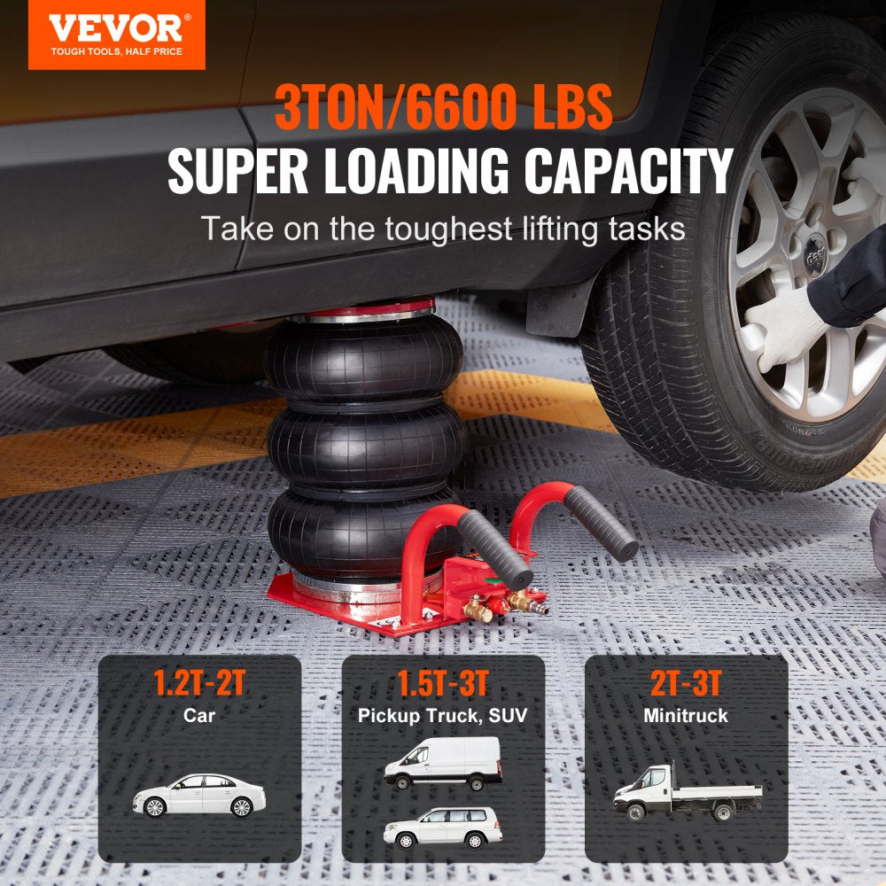 VEVOR Air Jack, 3 Ton/6600 lbs Triple Bag Air Jack, Airbag Jack with Six Steel Pipes, Lift up to 17.7 inch/450 mm, 3-5