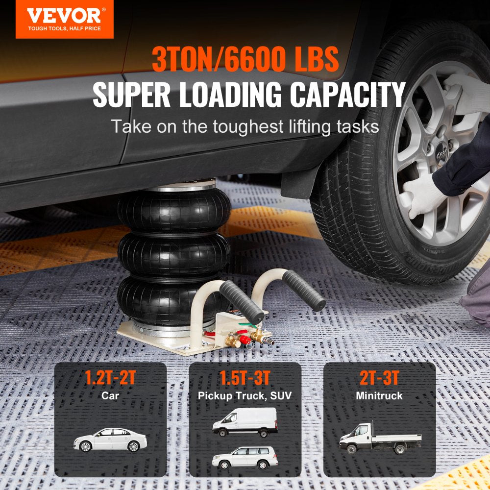 VEVOR Air Jack, 3 Ton/6600 lbs Triple Bag Air Jack, Airbag Jack with Six Steel Pipes, Lift up to 17.7 inch/450 mm, 3-5
