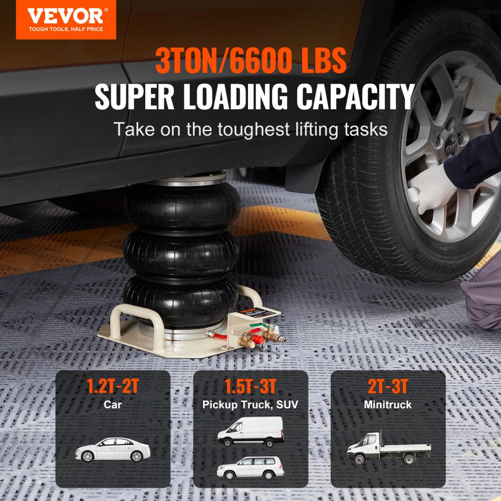 VEVOR Air Jack, 3 Ton/6600 lbs Triple Bag Air Jack, Airbag Jack with Six Steel Pipes, Lift up to 17.7 inch/450 mm, 3-5