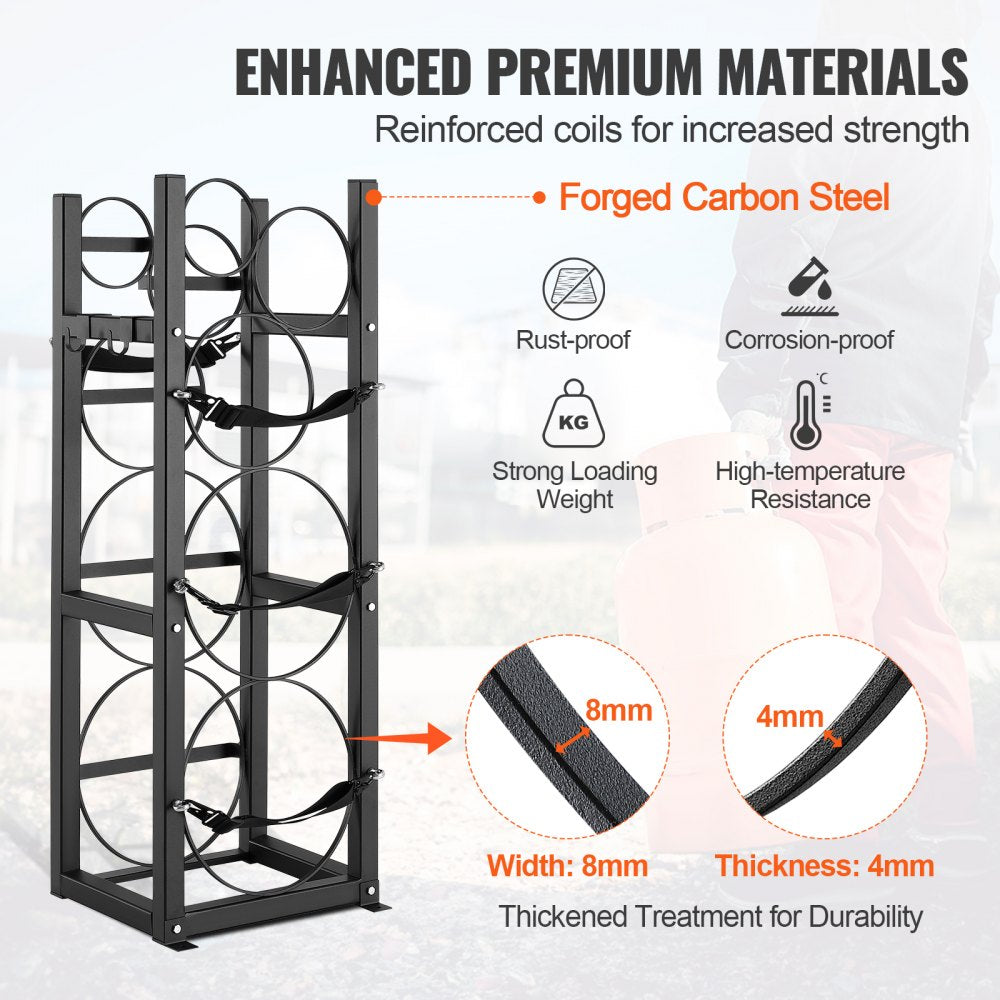 VEVOR Refrigerant Tank Rack, with 2 x 30lbs and Other 3 Small Bottle Tanks, Cylinder Tank Rack 12.79x12.99x47.12 in