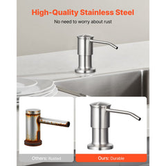 VEVOR Soap Dispenser for Kitchen Sink, Stainless Steel Built in Sink Soap Dispenser with 47" Extension Tube Kit