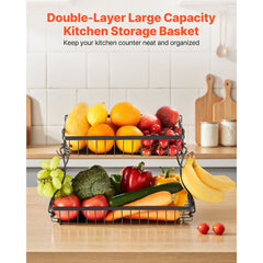 VEVOR 2 Tier Fruit Basket, Countertop Fruits Vegetable Bowl with Banana Hangers, Metal Wire Storage Stand for Kitchen