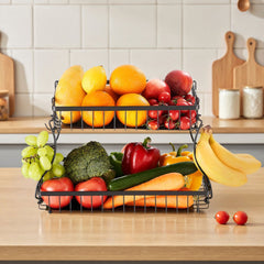 VEVOR 2 Tier Fruit Basket, Countertop Fruits Vegetable Bowl with Banana Hangers, Metal Wire Storage Stand for Kitchen