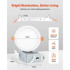 VEVOR 12 Pack 6 Inch LED Recessed Ceiling Light, 5CCT, Canless Wafer Downlight with Junction Box
