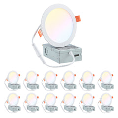 VEVOR 12 Pack 6 Inch LED Recessed Ceiling Light, 5CCT, Canless Wafer Downlight with Junction Box