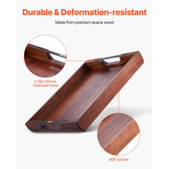 VEVOR Wood Serving Tray, Acacia Wooden Tray Board with Handles, Decorative Rustic Serving Trays Platter, Ideal for