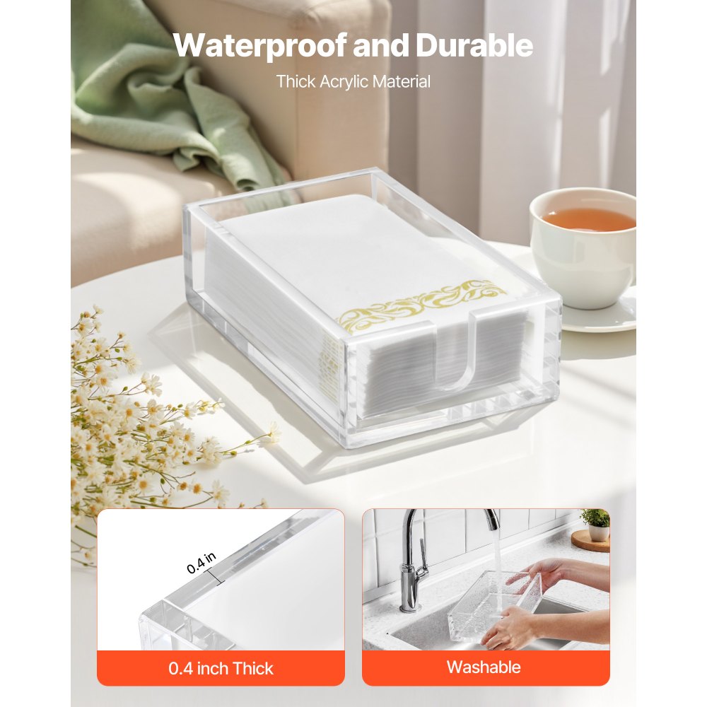 VEVOR Acrylic Napkin Holder, 9.1 x 5.5 x 2.6 inch, Clear Bathroom Guest Towel Storage Tray with U-Shaped Opening
