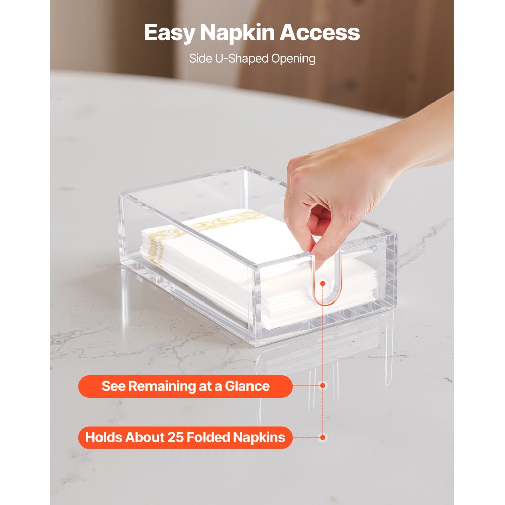 VEVOR Acrylic Napkin Holder, 9.1 x 5.5 x 2.6 inch, Clear Bathroom Guest Towel Storage Tray with U-Shaped Opening