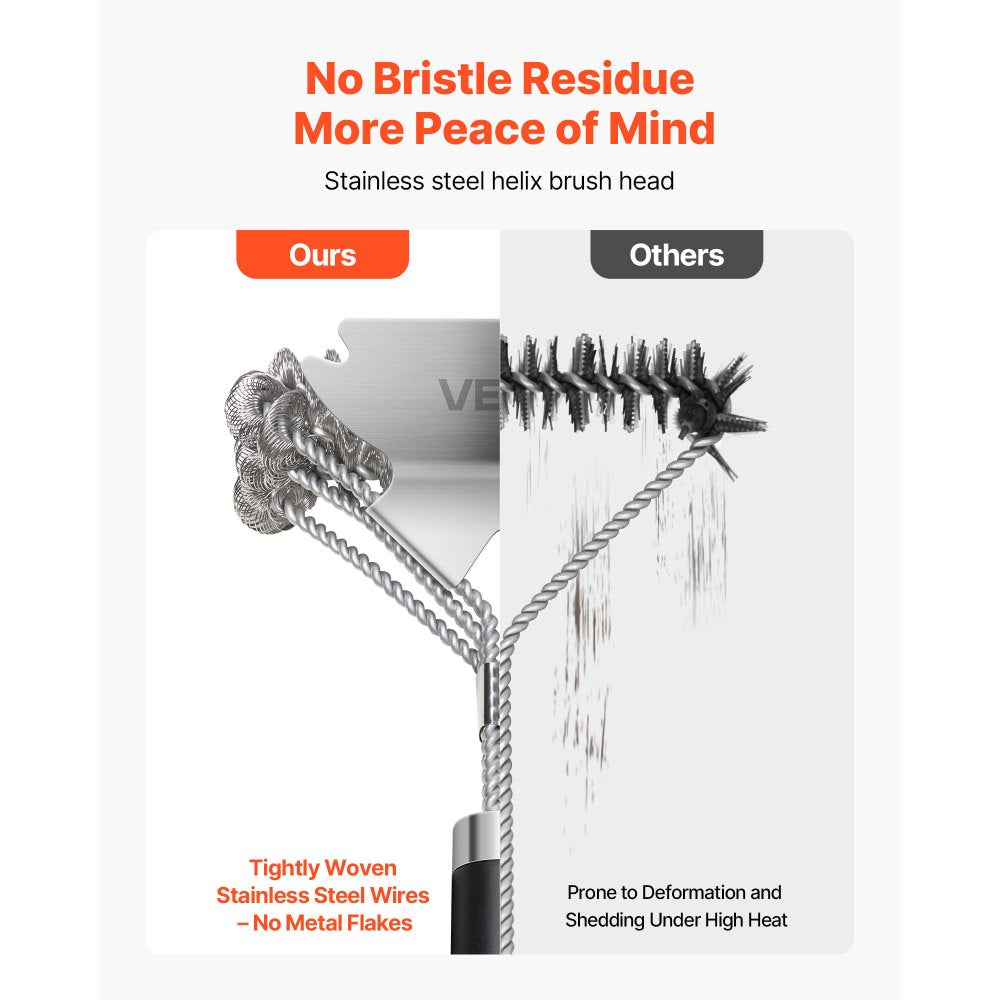 VEVOR Grill Brush and Scraper, BBQ Brush for Outdoor Grills, Stainless Steel Woven Wire, Bristle Free Barbecue Brushes