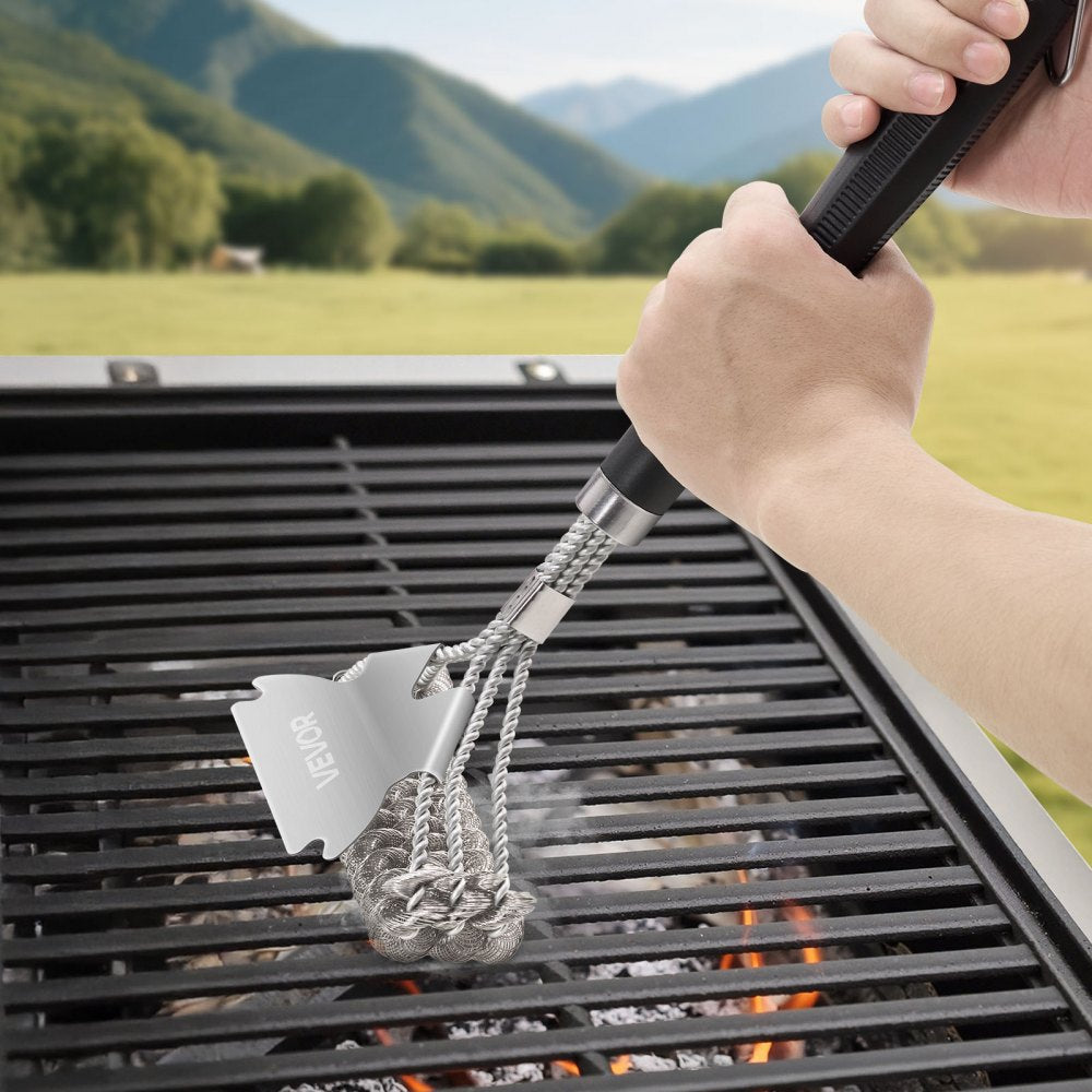 VEVOR Grill Brush and Scraper, BBQ Brush for Outdoor Grills, Stainless Steel Woven Wire, Bristle Free Barbecue Brushes