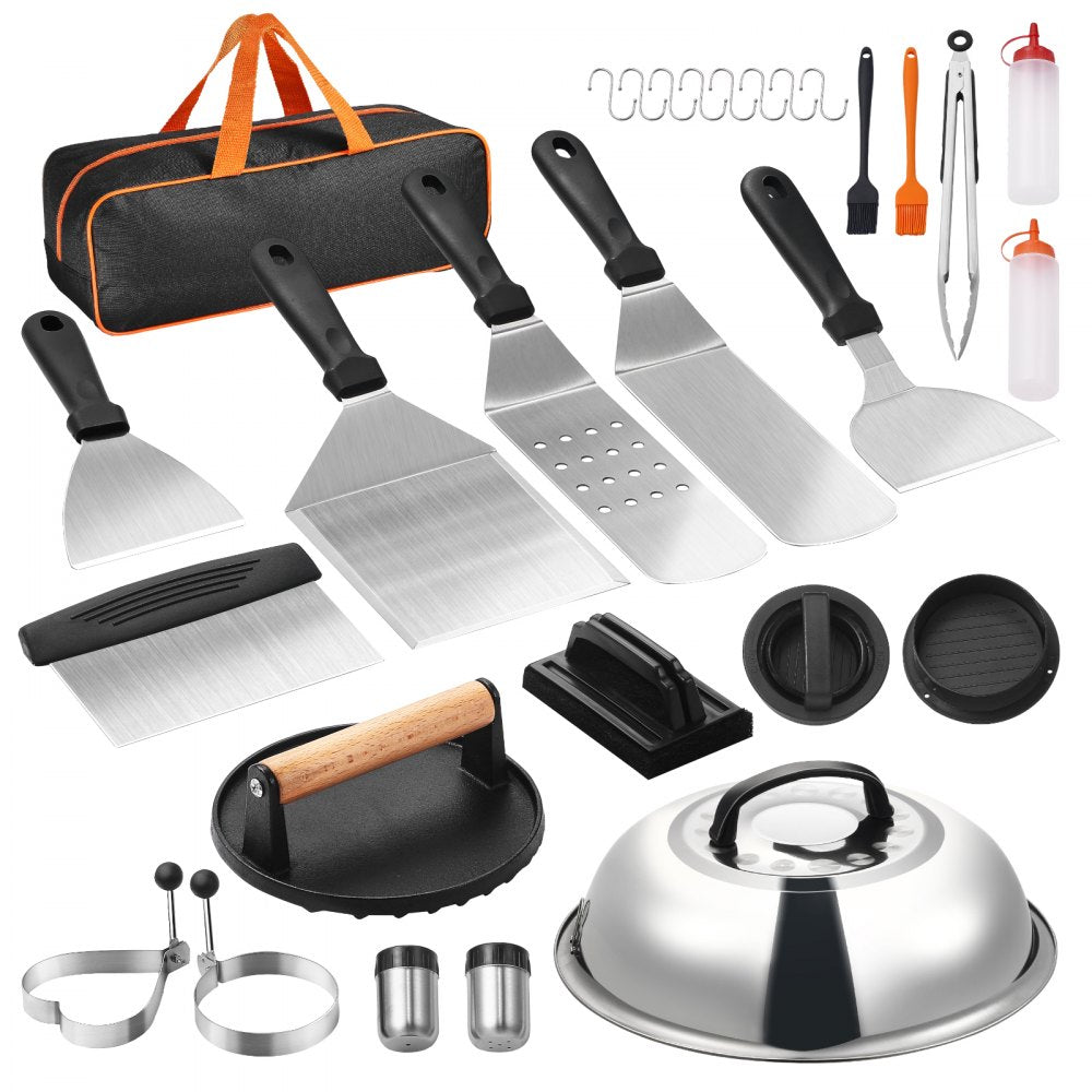 VEVOR 28PCS Griddle Accessories Kit, Flat Top Grill Accessory, Enlarged Spatula Gift Set, Stainless Steel Grilling