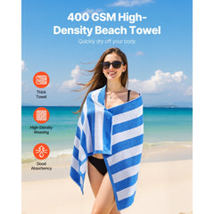 VEVOR Beach Towel, 4 Pack Oversized Beach Towels, 30 x 60 in Cabana Striped Large Pool Towel, 100% Cotton Soft and