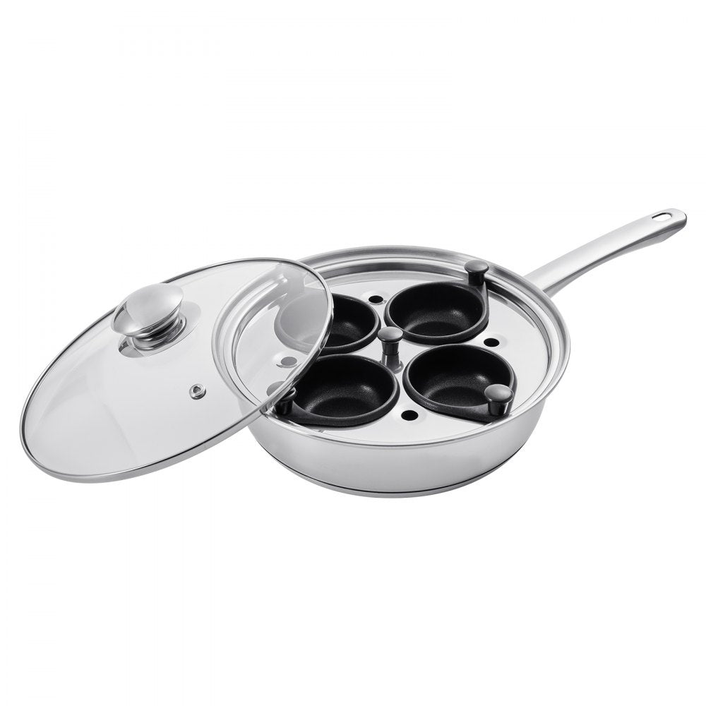VEVOR Egg Poacher Pan, 4-Cup Poached Egg Maker, Stainless Steel Poaching Pan and Frying Skillet, with 4 Nonsitck