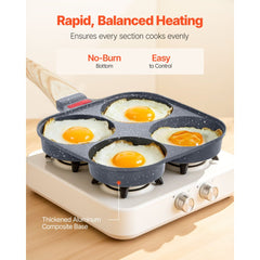 VEVOR Egg Pan, 4-Cup Nonstick Egg Frying Pan, Aluminum Breakfast Omelette Skillet for Pancakes, Hamburgers, Sandwiches