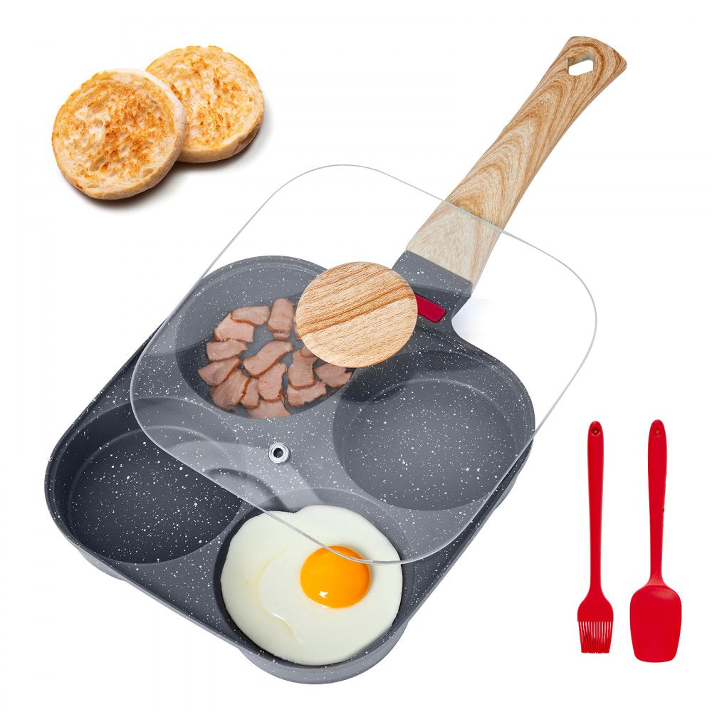 VEVOR Egg Pan, 4-Cup Nonstick Egg Frying Pan, Aluminum Breakfast Omelette Skillet for Pancakes, Hamburgers, Sandwiches