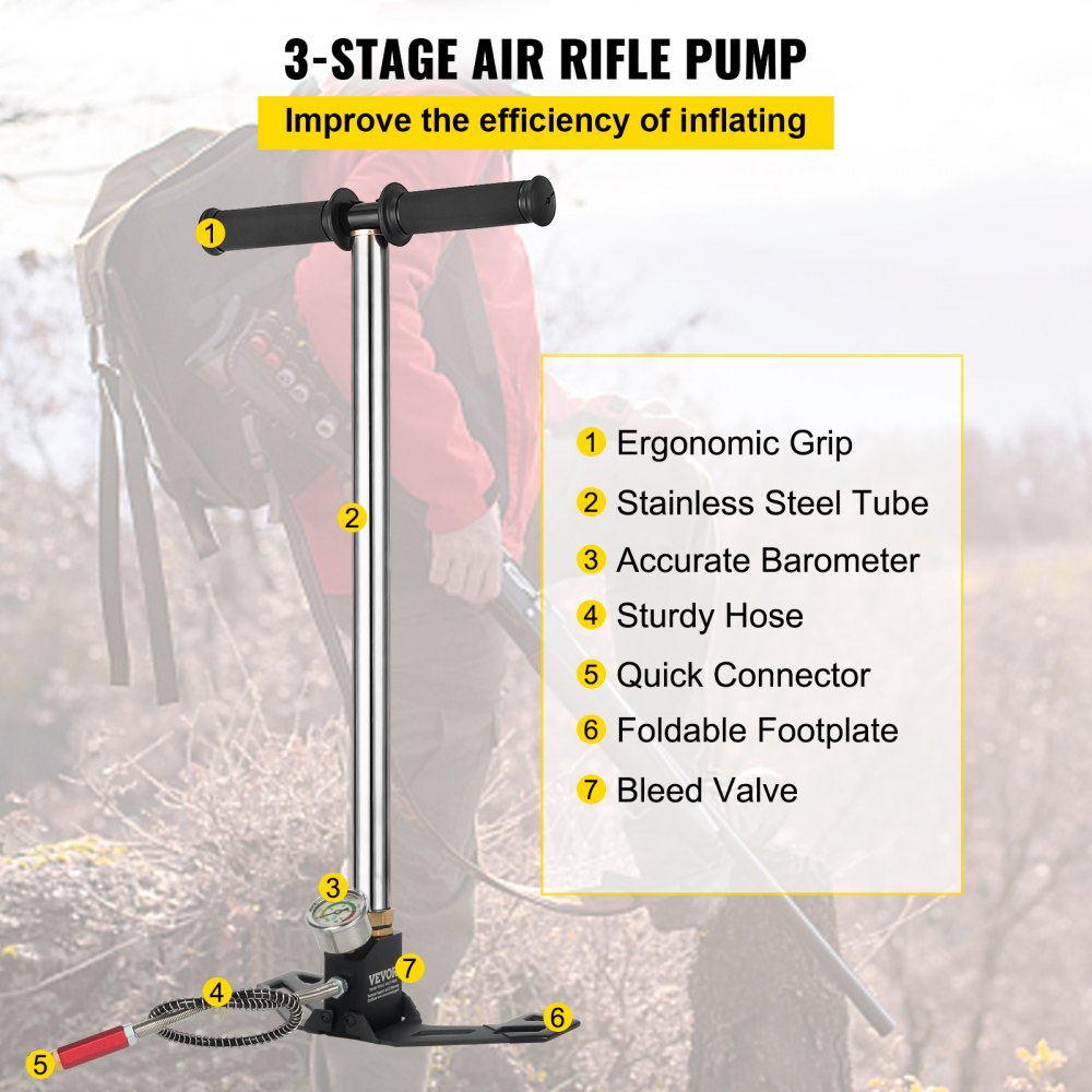 VEVOR Airgun PCP Pump 4500PSI High Pressure Hand Pump 3 Stage Pump Chamber PCP Air Pump
