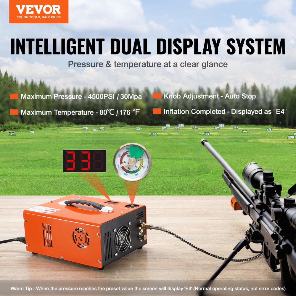 VEVOR PCP Air Compressor, 4500PSI Portable PCP Airgun Compressor with Built-in Converter, Auto-Stop | DC12V/AC120V |