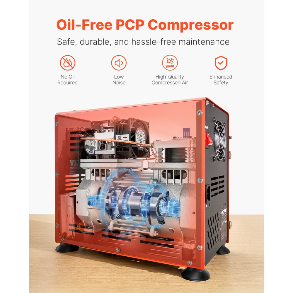 VEVOR PCP Air Compressor, 800W Dual-Cylinder PCP Airgun Compressor 4500PSI/30Mpa with Built-in Fan Cooling System