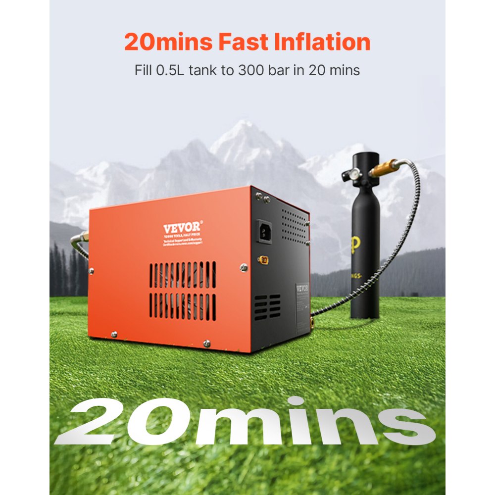 VEVOR PCP Air Compressor, 4500PSI/30Mpa Portable PCP Airgun Compressor with Built-in Converter & Fan Cooling System
