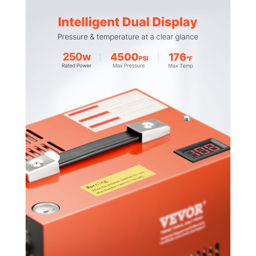 VEVOR PCP Air Compressor, 4500PSI/30Mpa Portable PCP Airgun Compressor with Built-in Converter & Fan Cooling System