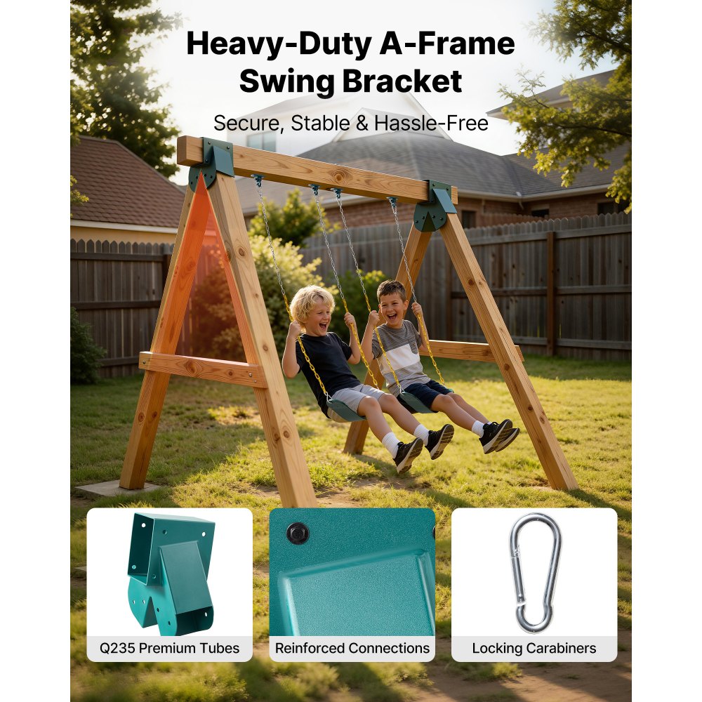 VEVOR Swing Set Brackets, Heavy-Duty A-frame Set Hardware, with 2 A-Frame Swing Brackets & 2 Seats & 4 Hangers, for