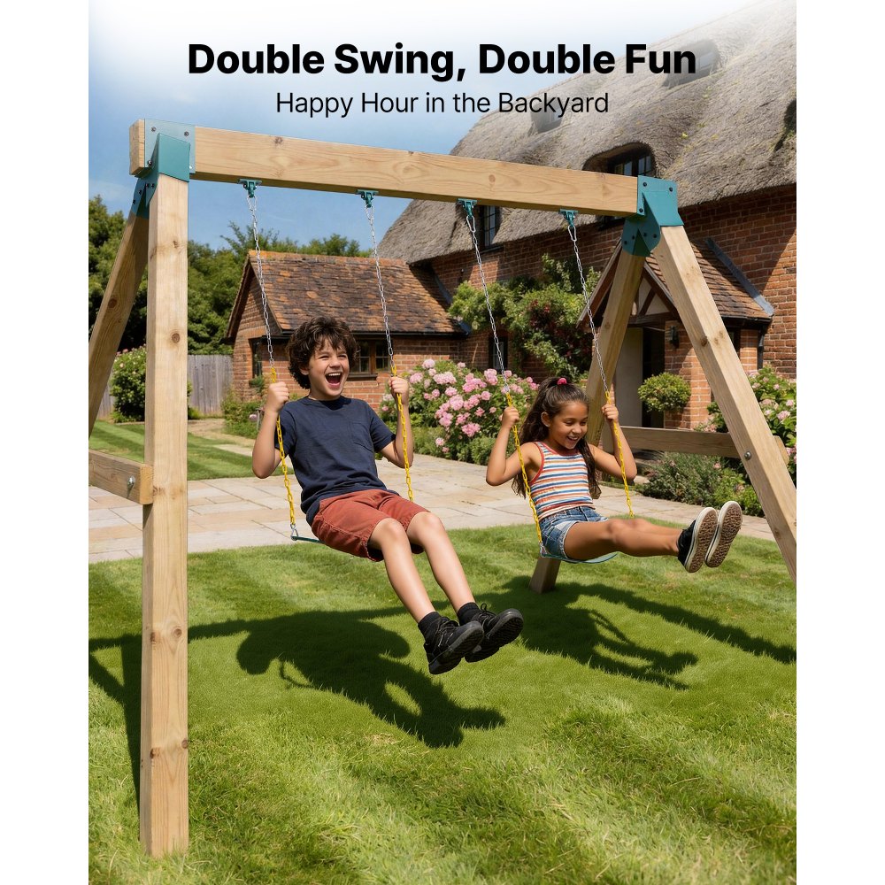 VEVOR Swing Set Brackets, Heavy-Duty A-frame Set Hardware, with 2 A-Frame Swing Brackets & 2 Seats & 4 Hangers, for