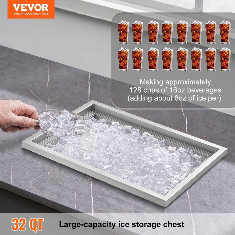 VEVOR Drop in Ice Chest, 20"L x 14"W x 12"H Stainless Steel Ice Cooler, Commercial Ice Bin with Cover, 40 qt Outdoor