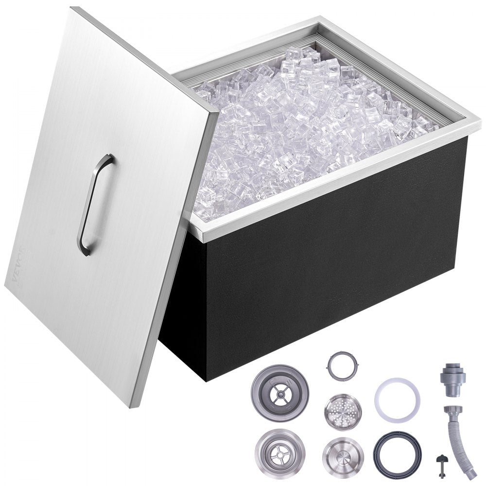 VEVOR Drop in Ice Chest, 20"L x 14"W x 12"H Stainless Steel Ice Cooler, Commercial Ice Bin with Cover, 40 qt Outdoor
