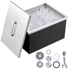 VEVOR Drop in Ice Chest, 20"L x 14"W x 12"H Stainless Steel Ice Cooler, Commercial Ice Bin with Cover, 40 qt Outdoor