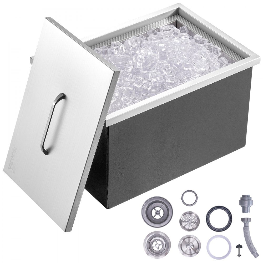 VEVOR Drop in Ice Chest, 22"L x 17"W x 12"H Stainless Steel Ice Cooler, Commercial Ice Bin with Cover, 40 qt Outdoor