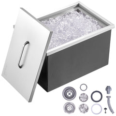 VEVOR Drop in Ice Chest, 22"L x 17"W x 12"H Stainless Steel Ice Cooler, Commercial Ice Bin with Cover, 40 qt Outdoor