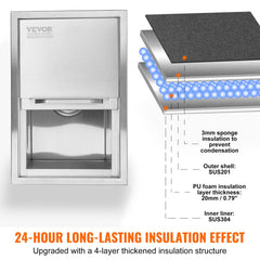 VEVOR Drop in Ice Chest, 18"L x 12"W x 14.5"H Stainless Steel Ice Cooler, Commercial Ice Bin with Sliding Cover, 40.9
